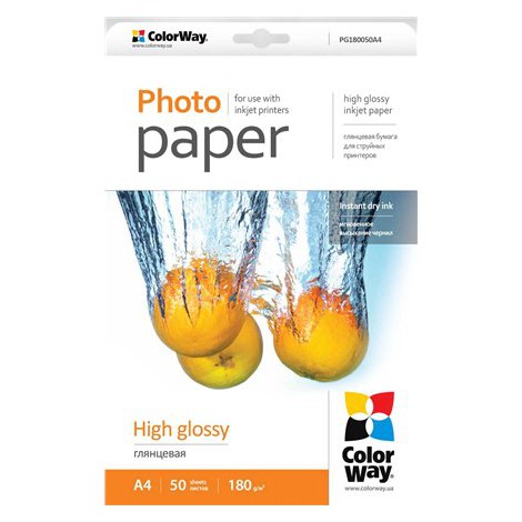 ColorWay | 180 g/m² | A4 | A4 | High Glossy Photo Paper